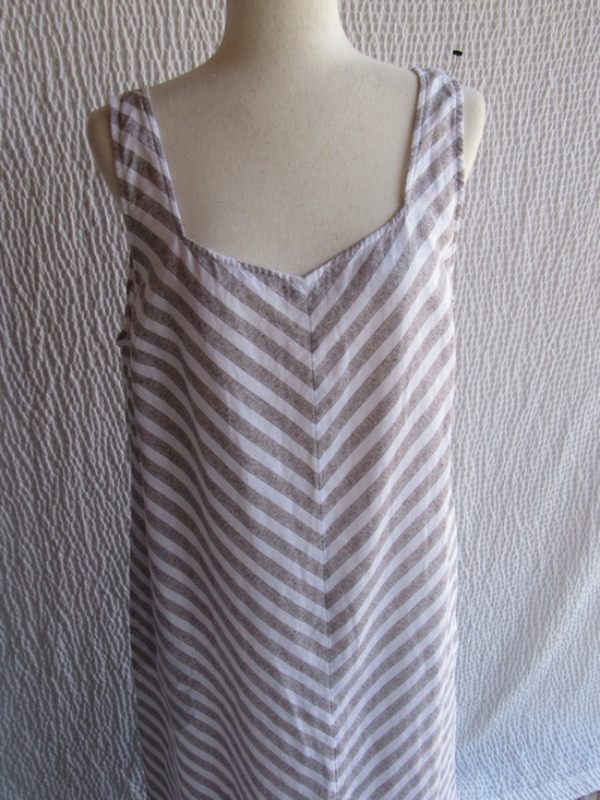 Love Linen Long Dress Brown White Chevron Stripe L J JIll Sleeveless - Picture 6 of 12